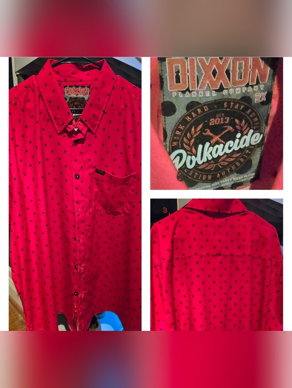 DIXXON Polkacide Red Shirt with Black Polka Dot Print